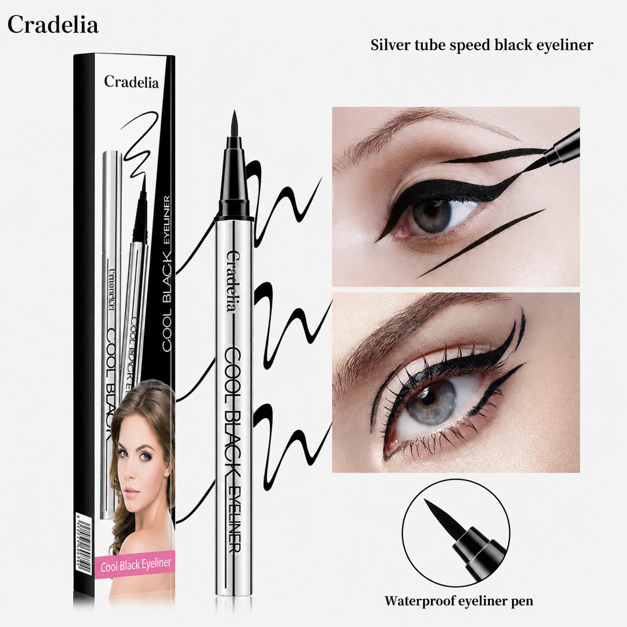Waterproof Liquid Eyeliner | Black/Brown, 24H Long-Lasting One-Stroke Wing Liner