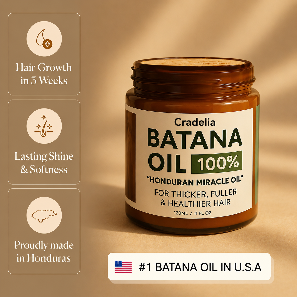 Batana Oil for Hair Growth | 100% Pure Honduran Hair Growth Oil for Thinning Hair & Fuller Hair