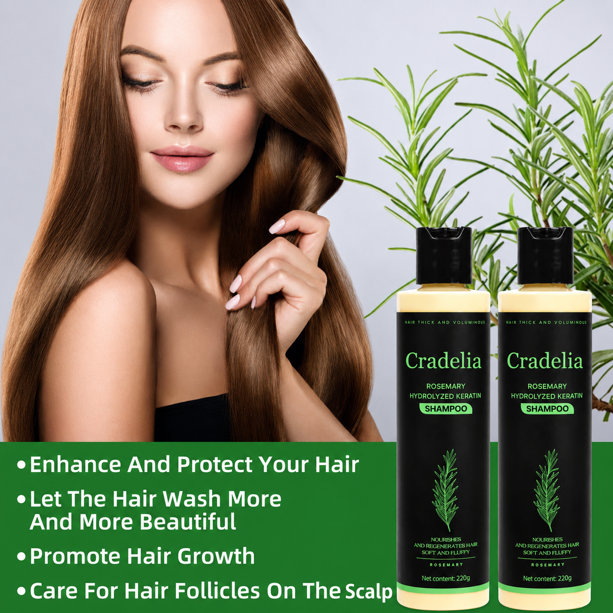 Rosemary Shampoo for Hair Growth – Rosemary Oil Thickening Shampoo for Thinning Hair, Hair Loss, Shedding & Stronger Fuller Hair