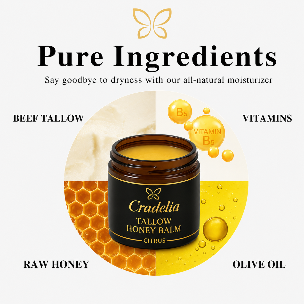 Grass-Fed Tallow Barrier Balm for Dry Skin | Natural Glow Face Moisturizer