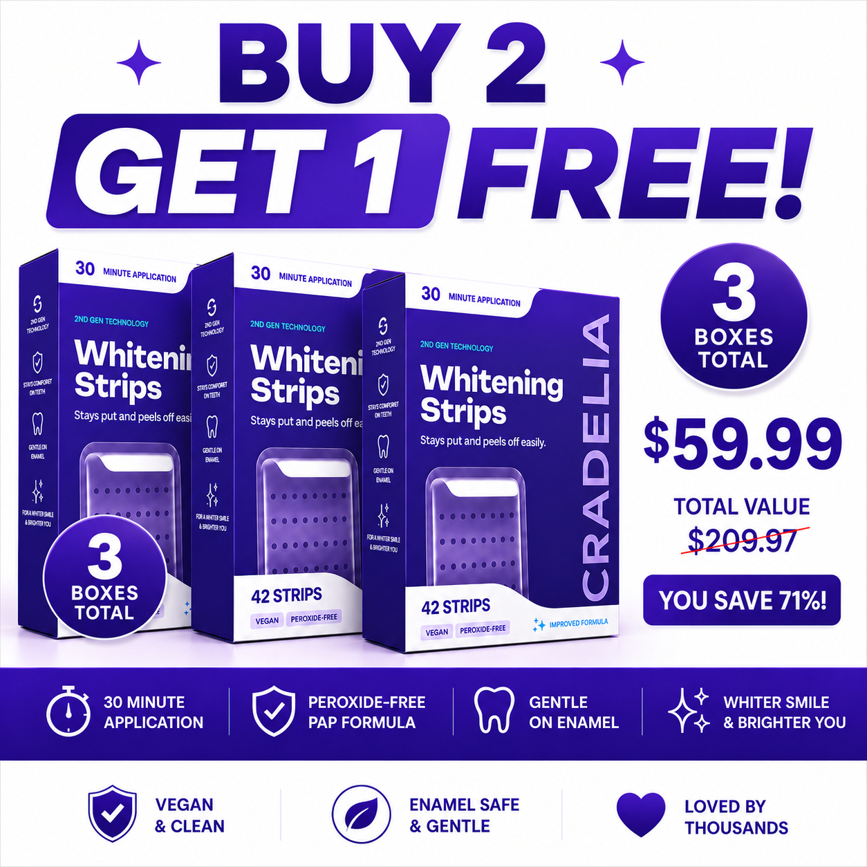 Purple Teeth Whitening Strips | Peroxide-Free PAP Whitening Strips for Whiter Teeth