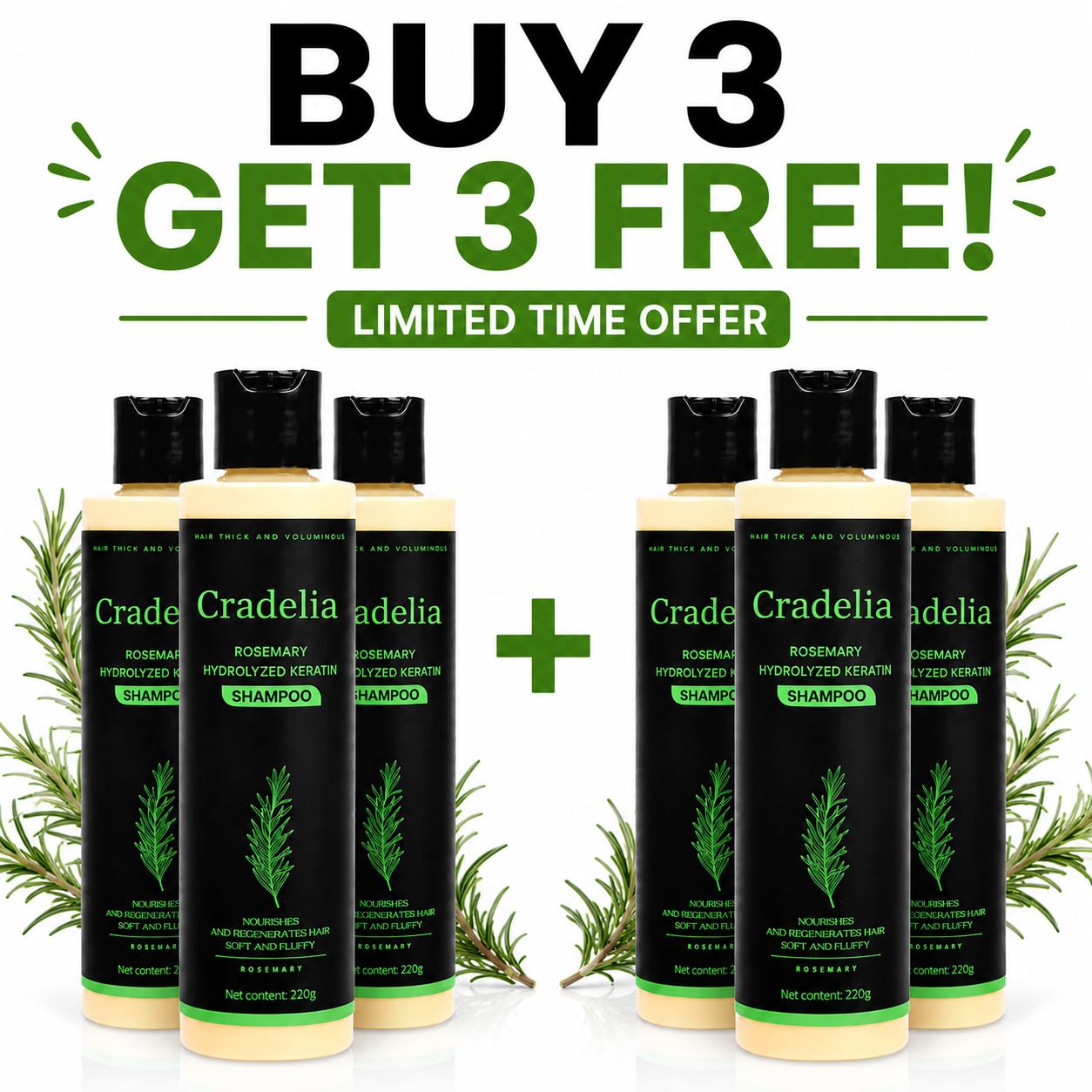 Hair Growth Shampoo for Thinning Hair – Rosemary Oil Anti Hair Loss Thickening Shampoo with Hydrolyzed Keratin, Biotin & Aloe Vera