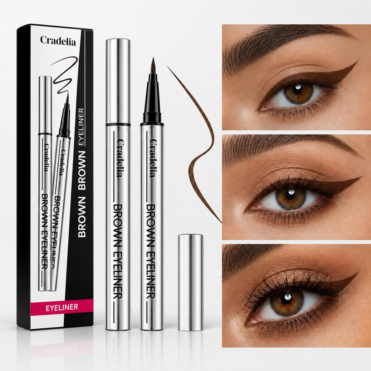 Waterproof Liquid Eyeliner | Black/Brown, 24H Long-Lasting One-Stroke Wing Liner