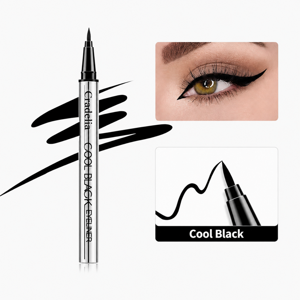 Waterproof Liquid Eyeliner | Black/Brown, 24H Long-Lasting One-Stroke Wing Liner
