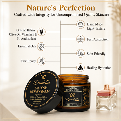 Grass-Fed Beef Tallow Balm With Raw Honey for Face and Dry Skin