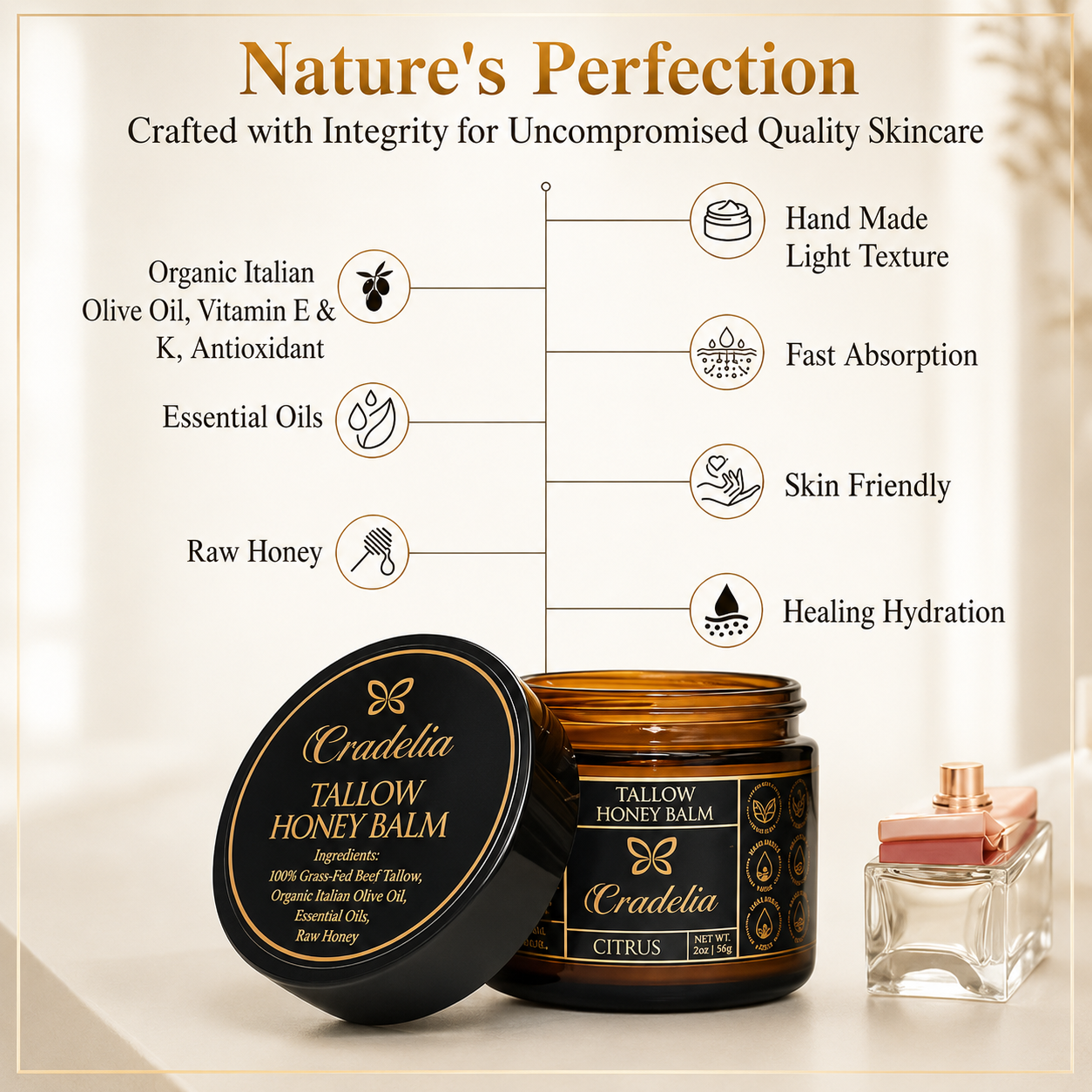 Grass-Fed Tallow Balm for Face Hands and Body | Dry Skin Moisturizer