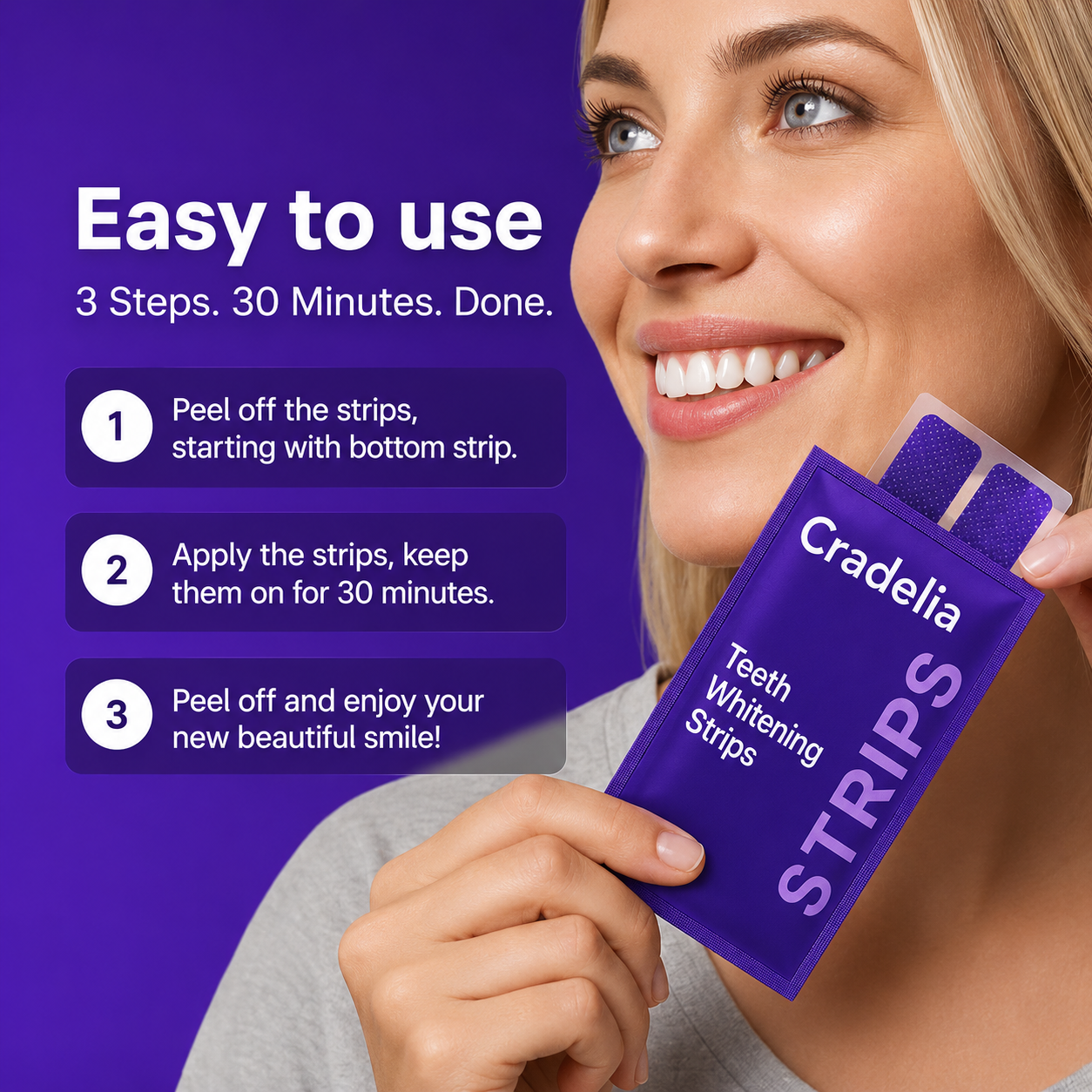 Purple Teeth Whitening Strips | Peroxide-Free PAP Whitening Strips for Whiter Teeth
