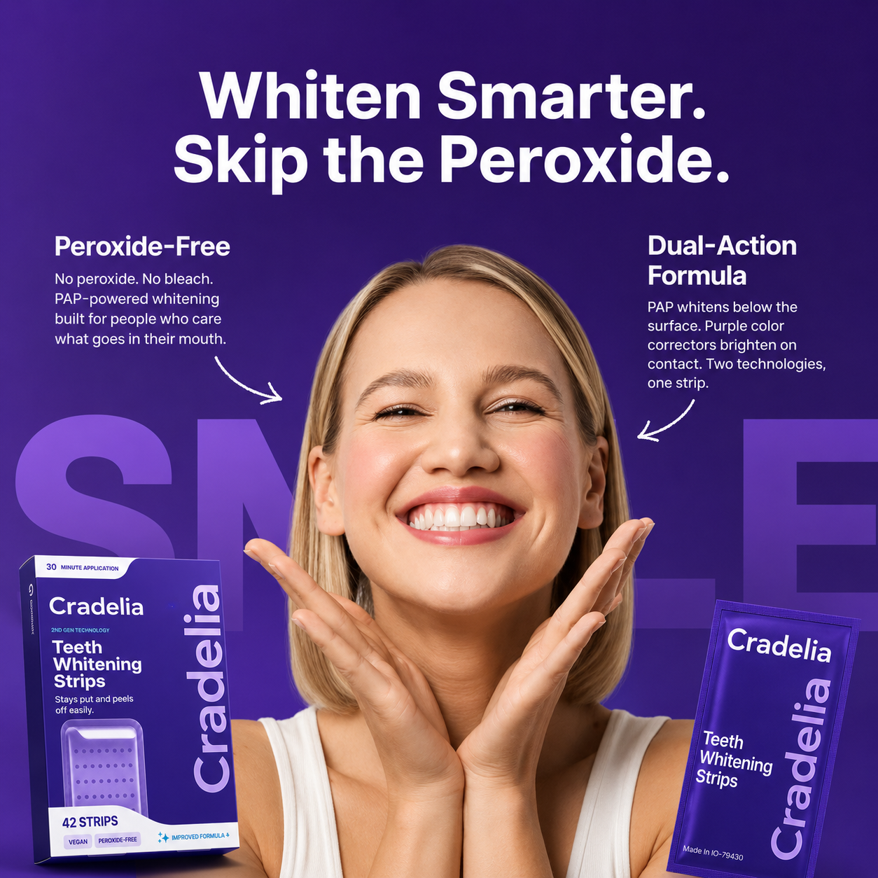 Purple Teeth Whitening Strips | Peroxide-Free PAP Whitening Strips for Whiter Teeth
